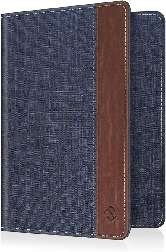 FINTIE paspoorthouderbeschermer, RFID-blokkerende stoffen paspoorthoes met documentportemonnee voor creditcard, Europees paspoort, visitekaartjes, heren en dames (Denim Indigo/Brown