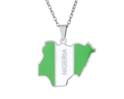 Omslag van Ketting | Nigeria | Kaart | Zilverkleurig | Vlag