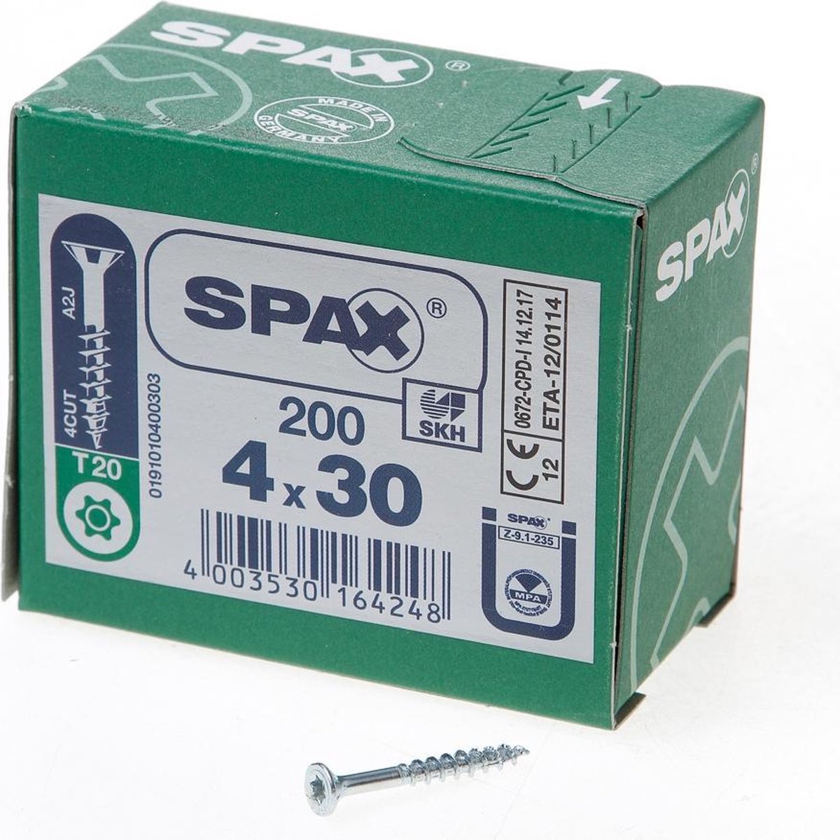SPAX R 88091 Senkkopf/T-STAR TG 191010400303 Houtschroef 4 mm 30 mm Torx, Binnen-T Staal Galvanisch verzinkt 200 stuk(s - Spax