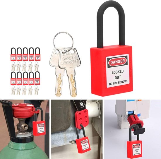 Hangslot 10 metalen lockout tagout-sloten met 20 sleutels - Rode ...