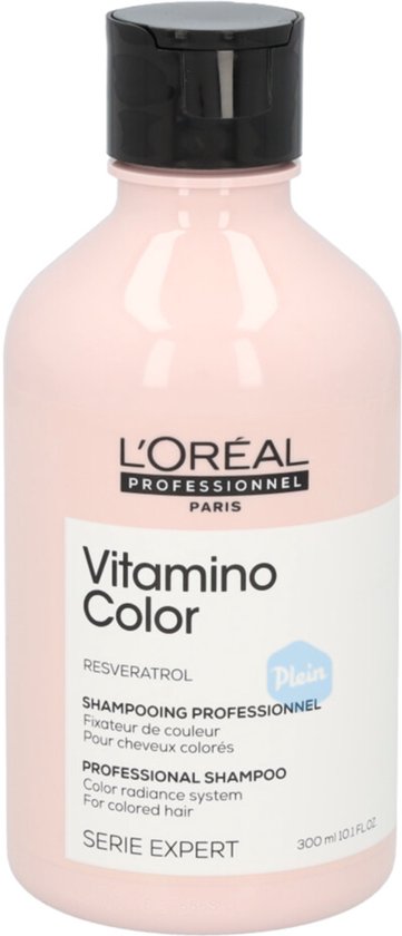 L'Oréal Professionnel Vitamino Color shampoo, 300 ml, roze fles met zwarte dop.