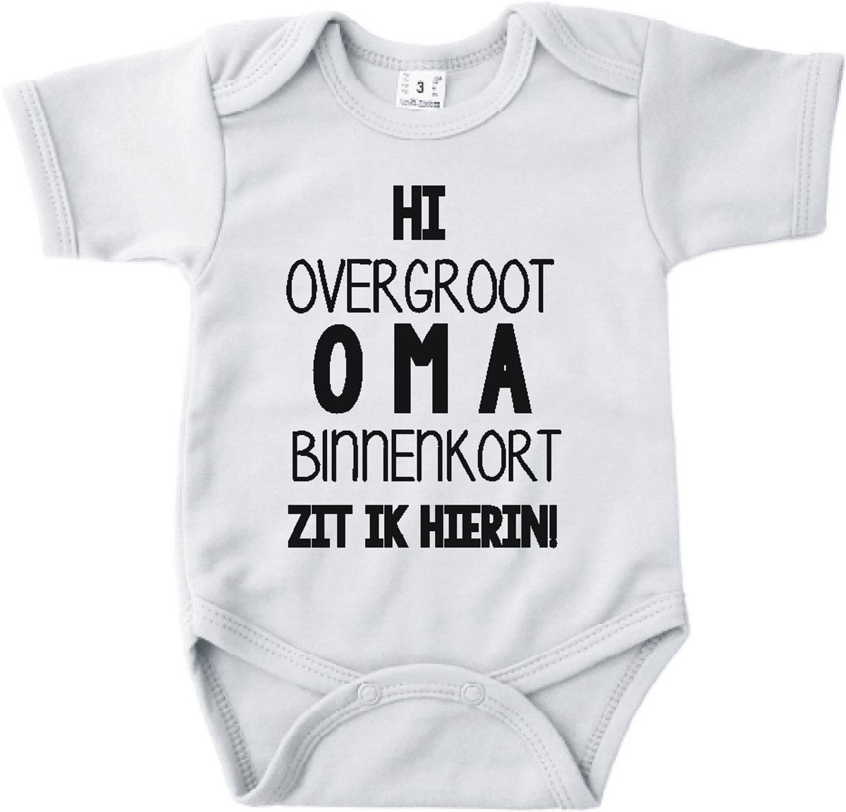 Baby romper met tekst zwangerschap aankondiging | Hi overgroot Oma binnenkort zit ik hierin | Wit | korte mouw | maat 56 cadeautje zwangerschap aankondiging bekendmaking | Cadeautje 100% katoen