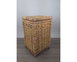 MigoStyling - Wasmand - Vierkant - Met deksel - 40x40x65 - Riet - Rotan - Naturel