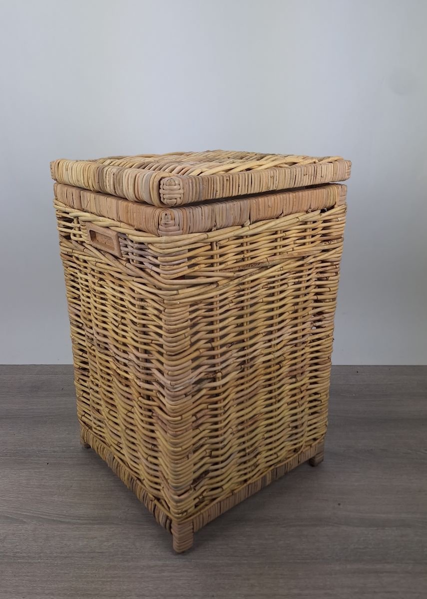 MigoStyling - Wasmand - Vierkant - Met deksel - 40x40x65 - Riet - Rotan - Naturel