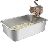 RVS Kattenbak XL - Open Kattenbak - Kattentoilet Roestvrijstaal - kattenbak Groot - 50x35x15cm