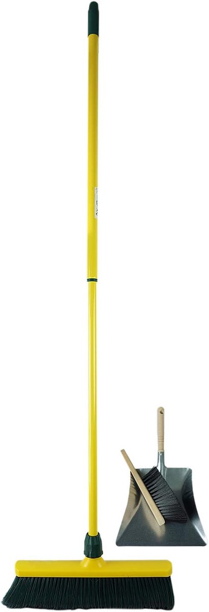 Klauwbezemset 30 cm kunststof met telescopische steel veegset gebogen borstels tuinbezem straatbezem veegbezem (bezem + stoffer en blik set verzinkt, 30 cm)