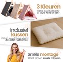 Drie tipi tenten in grijs, beige en oudroze. Tekst '3 Kleuren' en 'Inclusief kussen'.
