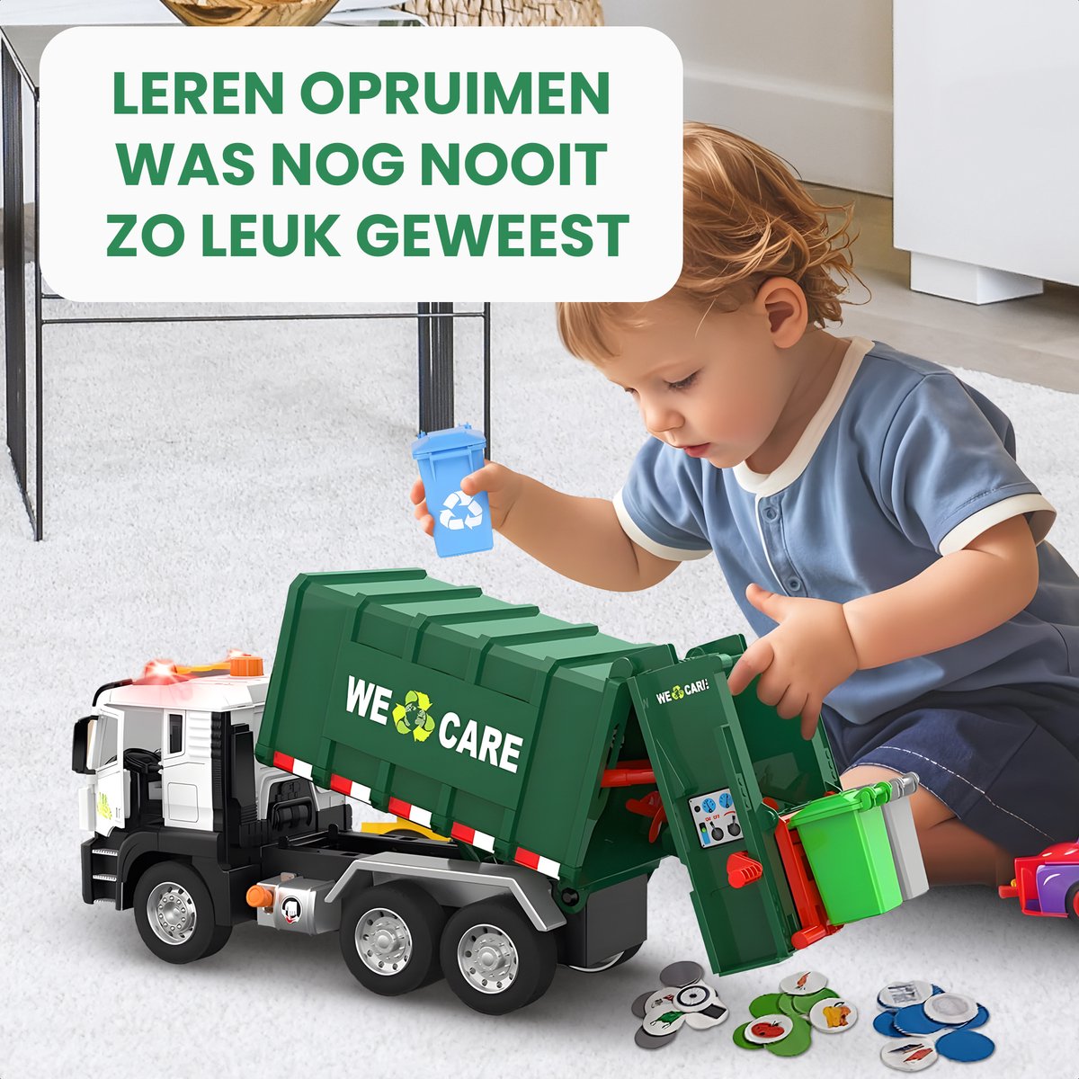 Speelgoed Truck Vuilniswagen - Met 4 Kleine Vuilnisbakken - Speelgoed Autos Jongens - Auto Speelgoed - Speelgoed 2 Jaar - Speelgoed 3 Jaar - Speelgoed 4 Jaar - Jongens Speelgoed — afbeelding 4