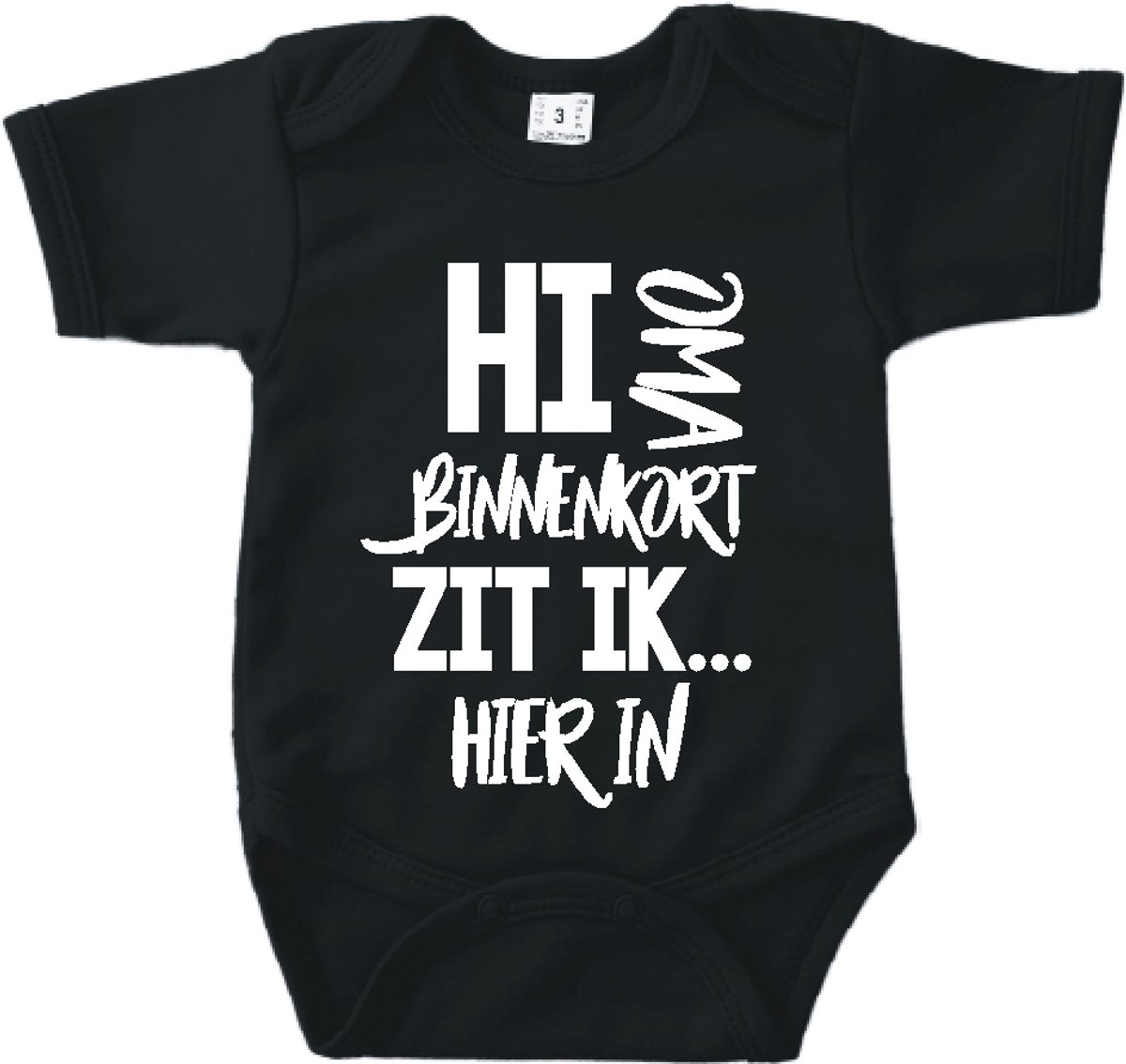 Baby romper met tekst zwangerschap aankondiging | Hi Oma binnenkort zit ik hierin| Zwart |korte mouw | maat 56 cadeautje zwangerschap aankondiging bekendmaking | Cadeautje 100% katoen.