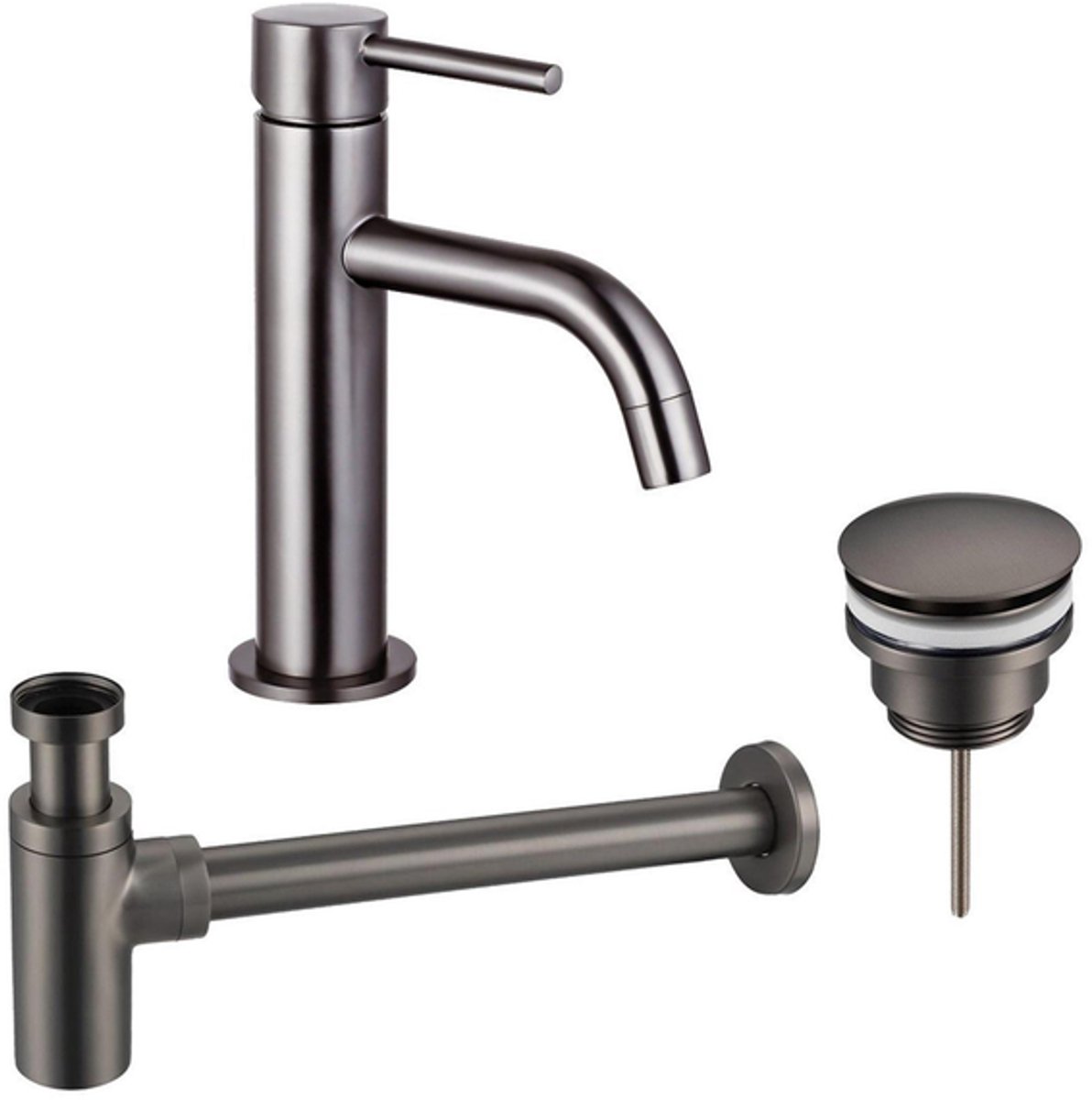 FugaFlow Eccelente Sobrado Badkamer Slim Wastafelkraanset - lage wastafelkraan - klikwaste plug - design sifon - PVD Gepolijst Gunmetal
