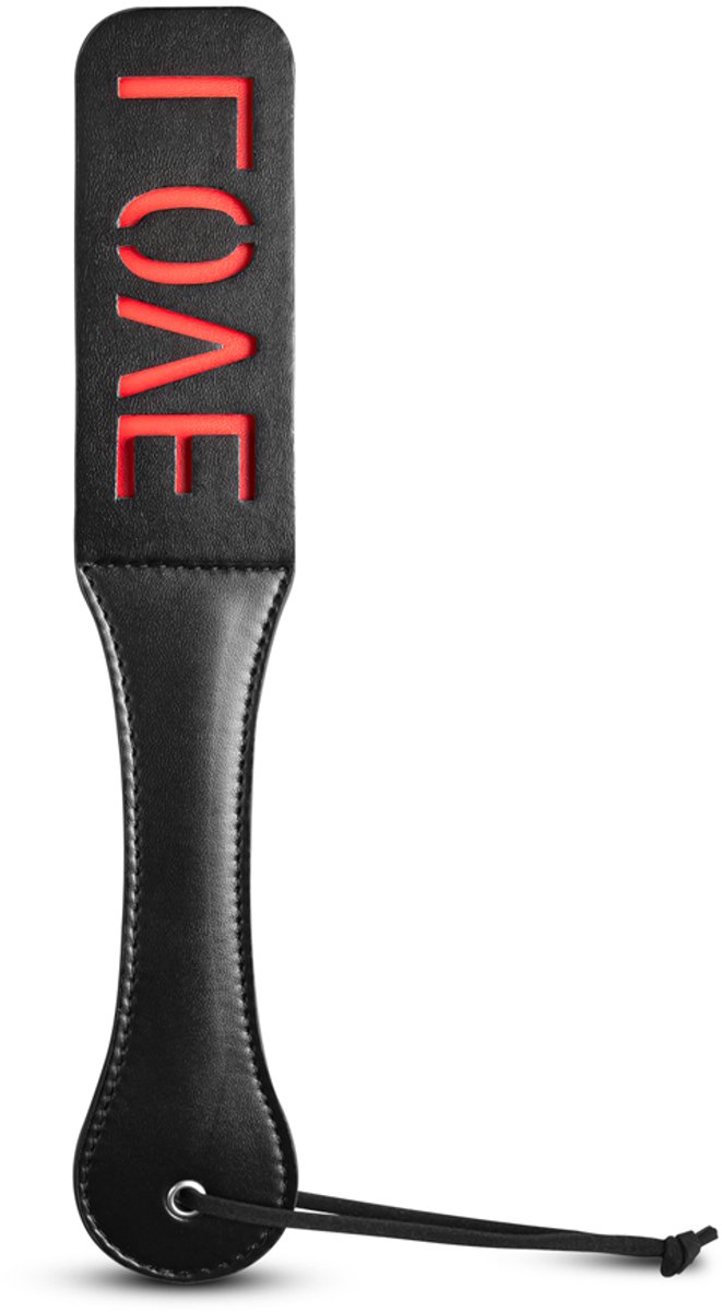 BDSM Paddle LOVE – Zwart/Rood – PU Leer – Spanking Speeltje voor Koppels & Roleplay