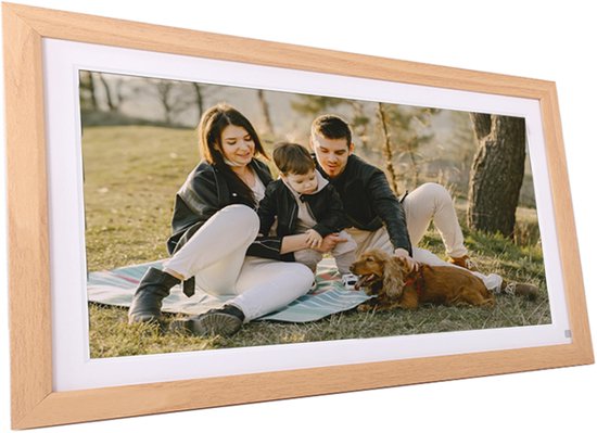 WWE Digitale Fotolijst met WiFi en Frameo app - Fotokader - XL - 15.6 inch - Ultra HD - 32 GB intern geheugen - Touchscreen - Luxe houten frame