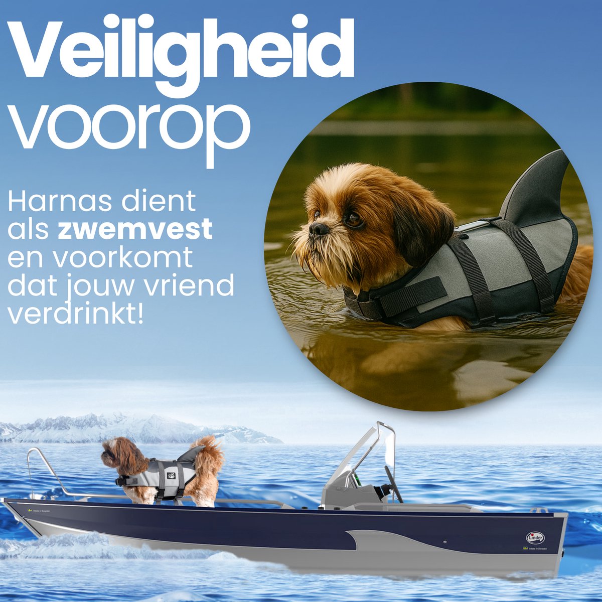 Dogs&Co® Zwemvest voor honden HAAI Ruglengte 33cm Borstomvang 54 - 64cm - reddingsvest - zwemondersteuning voor honden — afbeelding 5
