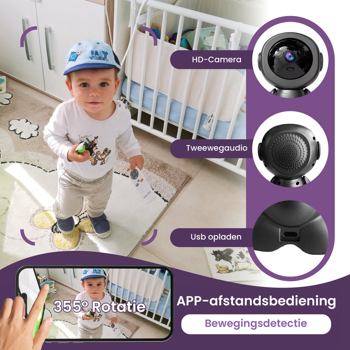 Kooshy 3MP Pro wifi-babycamera met app thumbnail 5