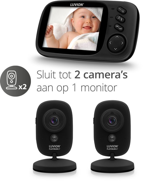 LUVION® Platinum 3+ Black - Babyfoon met Camera - Uitbreidbaar tot 2 Baby Camera's - Premium Baby Monitor