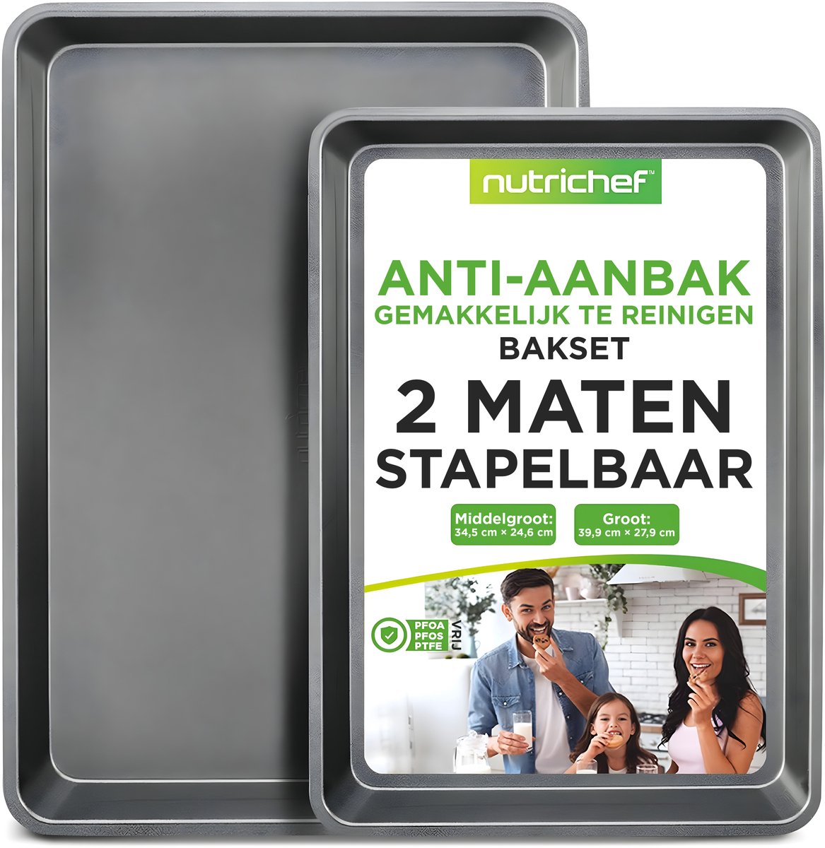 NutriChef - Bakplaat oven - 2-delige Anti-aanbak Bakplaat - Grijs
