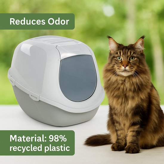 Flamingo Kattentoilet Trini – XL – Grijs – 46 x 67 x 49 cm – Met Koolfilter – Duurzaam & Ruim – Gemaakt van Gerecycleerd Kunststof