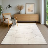 the carpet Elisa - Modern woonkamer tapijt, geometrisch ontwerp, hoge pooldichtheid en aangenaam zacht, Crème, 160 x 220 cm