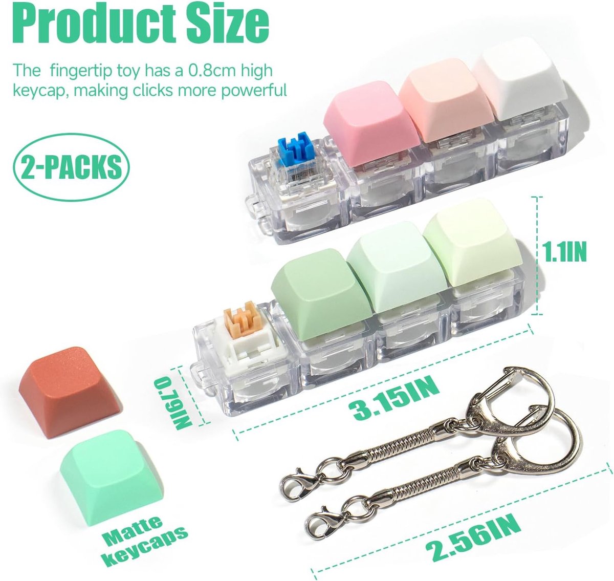 Keyboard Fidget Toy - 2Pcs Fidget Keyboard Keychain Keyboard Clicker Fidget Toy Stress Relief Keyboard Fidget Clicker — afbeelding 2