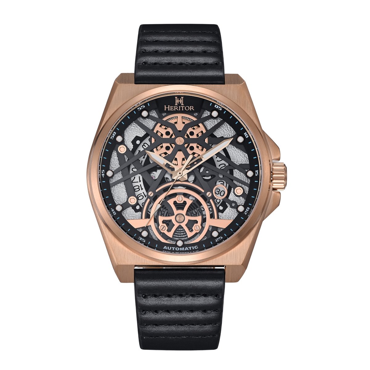 Heritor Automatic Romero horloge met leren band - roségoud-zwart