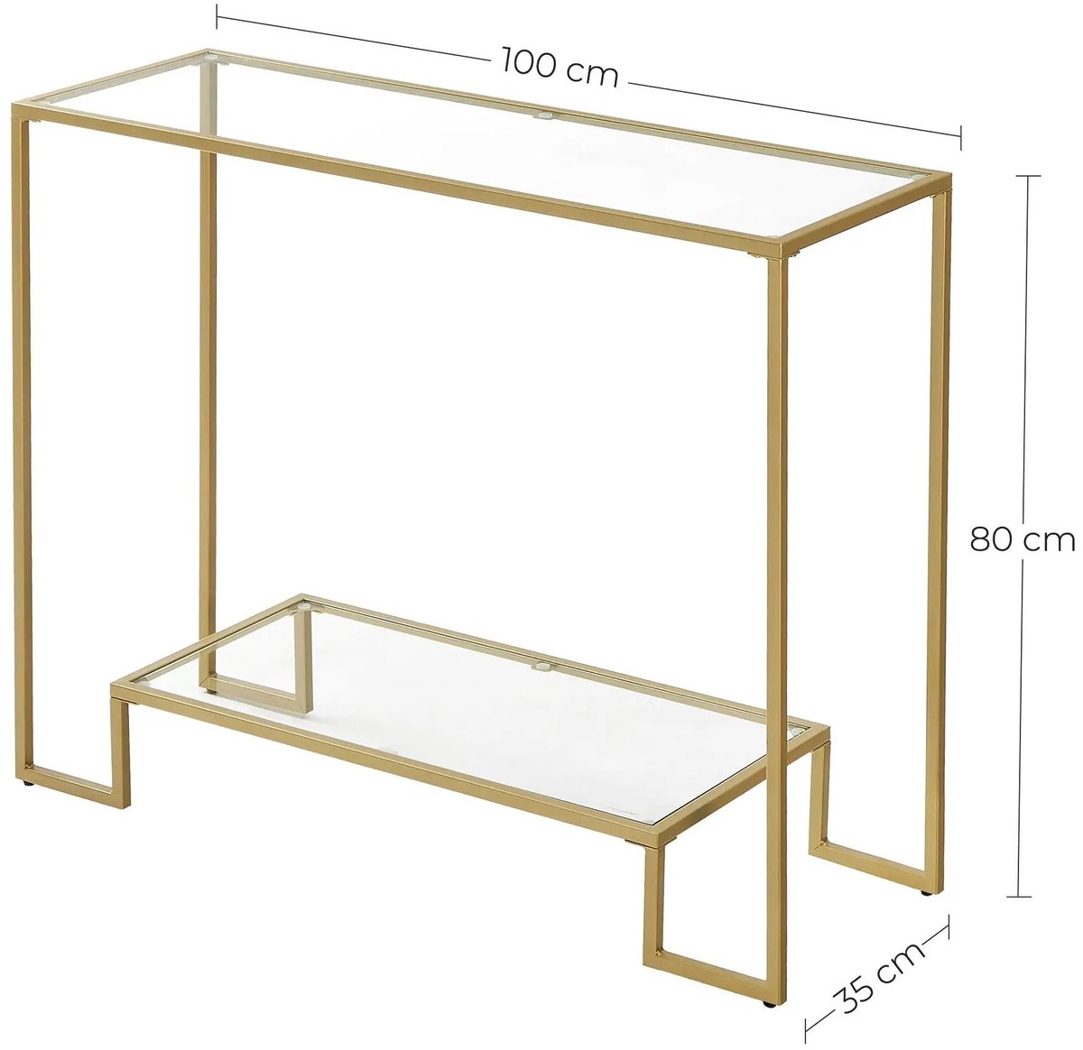 Vasagle Smalle Consoletafel Met 2 Laadstations - Smalle Consoletafel - Bijzettafel - Bijzettafels - Bijzettafeltjes Woonkamer - Bijzettafel Bank - Entree Tafel - Tafel - Tafeltje - Side Table - Sidetable Goud