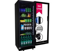 ZORRO flessenkoelkast, drankenkoelkast ZKB 360 | zwart | met glazen deur | 360 liter