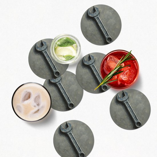 Onderzetters voor glazen - Rond - Steeksleutel - Schilderij - Gereedschap - Verf - 10x10 cm - Glasonderzetters - 6 stuks