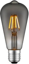 Ampoule LED E27 en verre fumé gris avec filaments apparents.