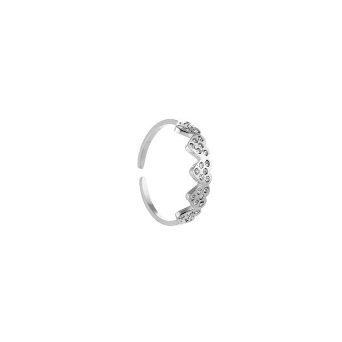 Bijoutheek Ring hartjes stenen one size zilver