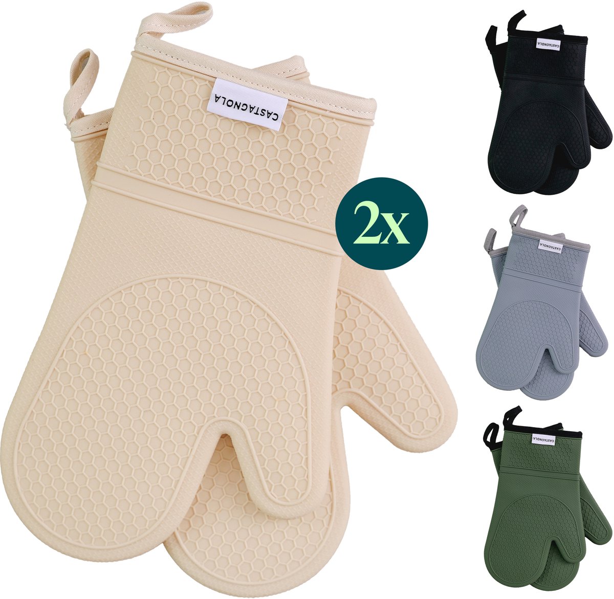 Castagnola Ovenwanten - Hittebestendige Overhandschoenen - Siliconen Ovenwanten - Hittebestendig tot 250°C - EN407 Gecertificeerd - Katoen - Beige