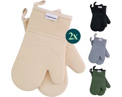 Castagnola Ovenwanten - Hittebestendige Ovenhandschoenen - Siliconen Ovenwanten - Hittebestendig tot 250°C - EN407 Gecertificeerd - Katoen - Beige