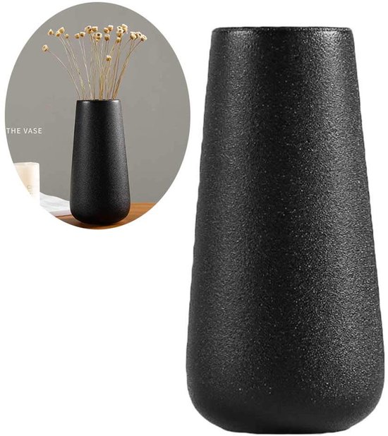 Keramische vaas - decoratie in Scandinavische minimalistische stijl, elegante vaas geschikt voor open haard, tafel, woonkamerdecoratie, zwarte moderne geometrische decoratieve bloemenvaas - geschikt voor huisdecoratie