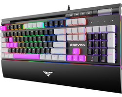 PREYON Long Scratch Brown PLSB104B - Bedraad Keyboard - Mechanisch - RGB - Anti-Ghosting - Zwart