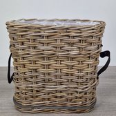 Migo Styling - Plantenmand - Vensterbankmand - Rotan - Met leren riem - Houten bodem - Hoogte 40 cm