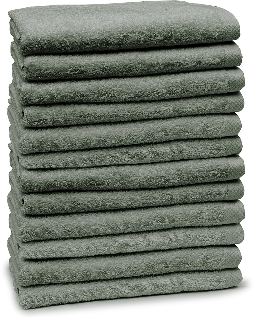 Eleganzzz Handdoeken Set - Set van 12 - Badhanddoeken 70x140cm - Badlakens - Handdoek - 420 gr/m2 - 100% Katoen - olive green