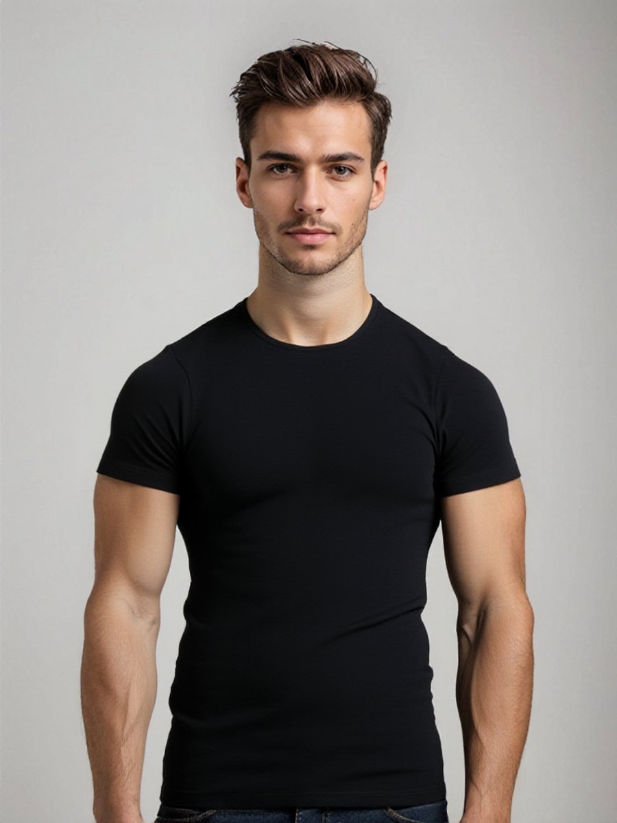 MWTS T-shirt Heren - 2-pack - Slim Fit - Ronde Hals - Maat L - Zwart