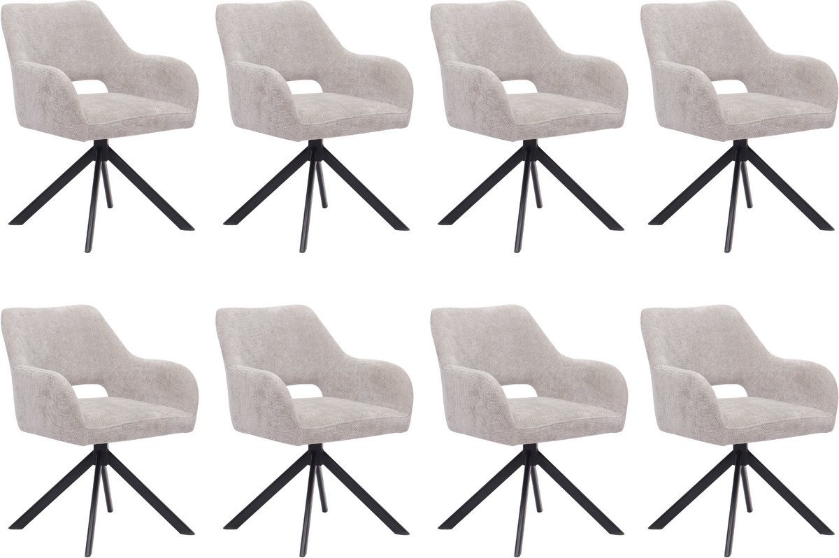 Ams Living® Eetkamerstoel Draaibaar Set van 8 | Luxe afwerking | Stoffen Stoel met Metalen Poot | Kleur Licht Grijs | Eettafel Stoelen | 8 x Design Stoelen Eettafel