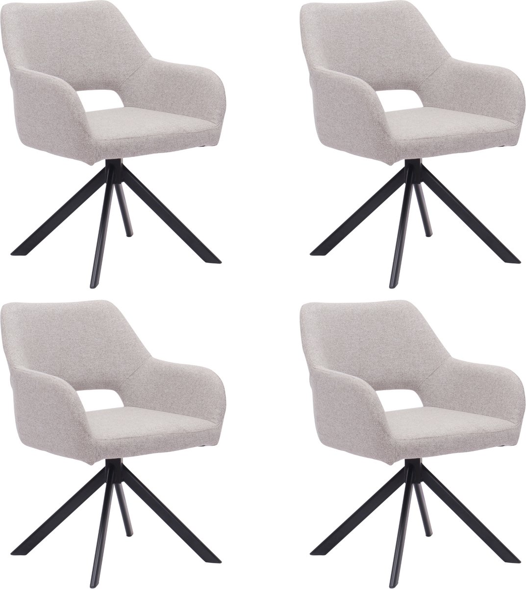 Ams Living® Eetkamerstoel Draaibaar Set van 4 | Luxe afwerking | Stoffen Stoel met Metalen Poot | Kleur Licht Grijs | Eettafel Stoelen | 4 x Design Kuipstoelen Eettafel