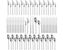 Deleca Amor 72-delige Bestekset voor 12 Personen - Restaurant Bestek incl. RVS Vorken, Messen, Lepels & Steakmessen Set - Vaatwasserbestendig - Zilver Edelstaal 18/10