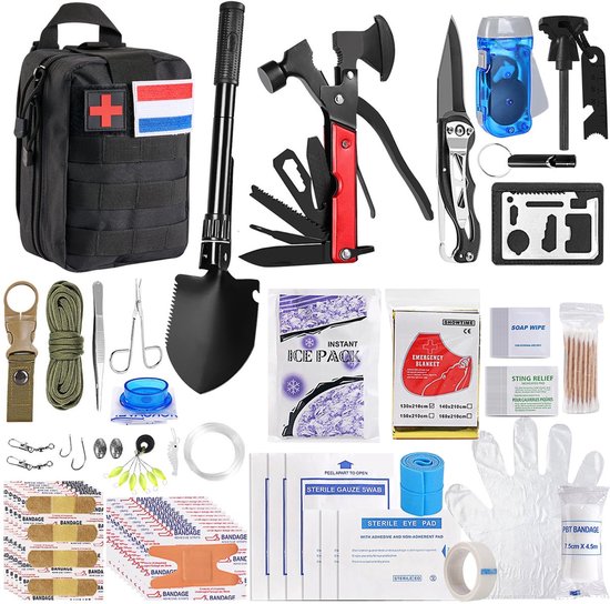YONO Noodpakket XL - Survival Kit Outdoor - Overlevingspakket Rampenrugzak - 32 in 1 set - Zwart