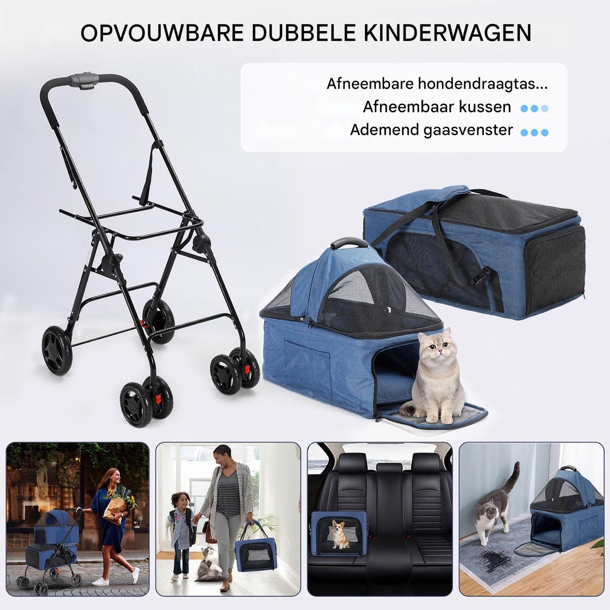 4 in 1 Multifunktionswagen Doppellagiger Kinderwagen für Haustiere Blau 4 in 1 Multifunktionswagen Doppellagiger Kinderwagen für Haustiere Blau