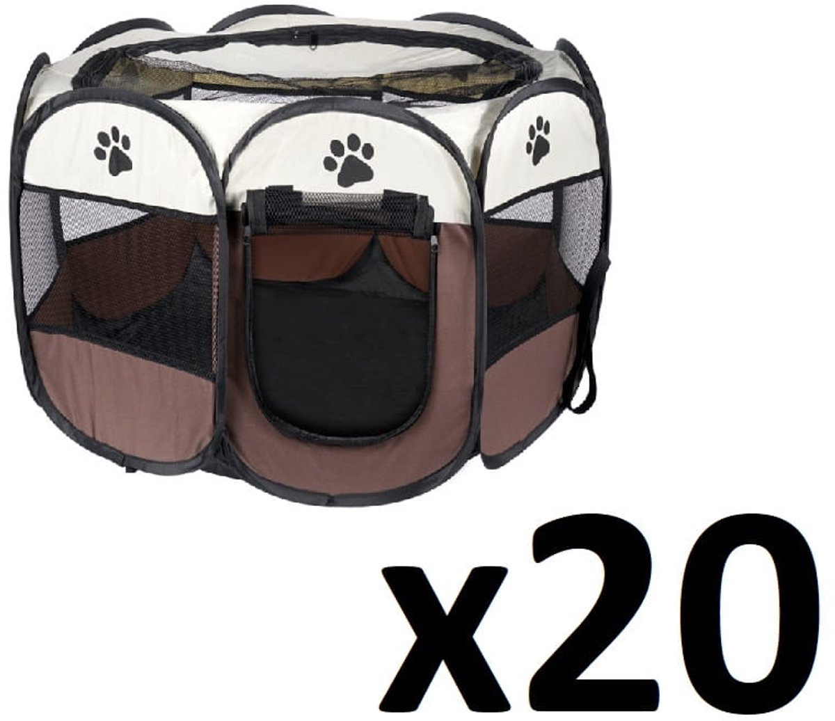 Voordeelverpakking van 20 - Opvouwbare Hondenbox / Kattenren / Puppyren / Dierenkooi - 74x74x43 cm - Bruin