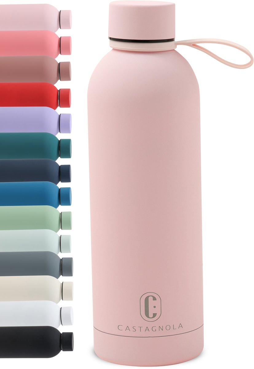 Castagnola Waterfles - RVS Drinkfles 500 ML - Stalen Thermosfles - Drinkflessen voor Volwassenen - Dubbelwandig - Lichtroze