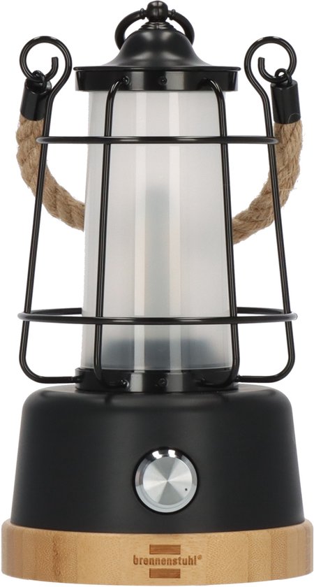 Lampe de camping rechargeable Brennenstuhl CAL 1 AC avec corde de chanvre et base en bambou (350 lm, IP44, durée de combustion jusqu'à 75 h, intensité variable, batterie externe, couleur de lumière réglable)