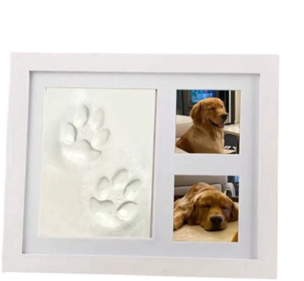 Dutchers.® Fotolijst met gipsafdruk - Klei - Voor Pootafdruk Hond of Kat - Gipsafdruk - Fotolijst Huisdier - Pootafdruk Set - 3D Fotolijst - Voor Dierbare Herinneringen - 23x28CM - Wit
