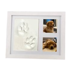 Dutchers.® Fotolijst met gipsafdruk - Klei - Voor Pootafdruk Hond of Kat - Gipsafdruk - Fotolijst Huisdier - Pootafdruk Set - 3D Fotolijst - Voor Dierbare Herinneringen - 23x28CM - Wit