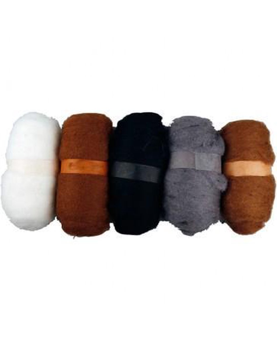 Gekaarde Wol Set 5x100 gr Natuurlijk