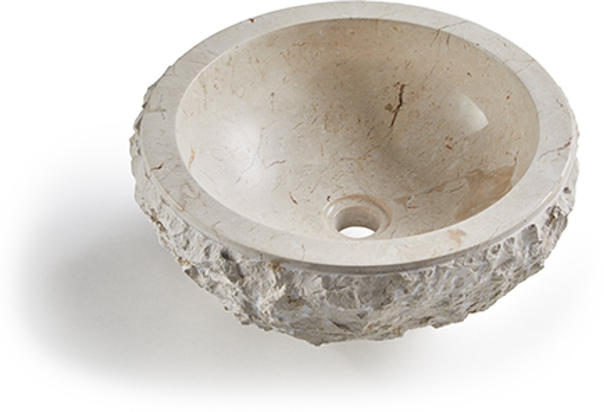 Natuursteen waskom rond beige 50×50×25 cm – Valdera opbouw