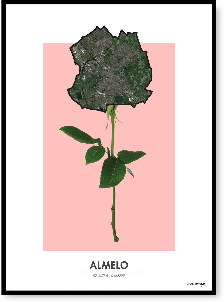 Poster Almelo - Handgemaakte stadskaart - Pop-Art Design - B2 (50 x 70 cm) - MuzeMaps