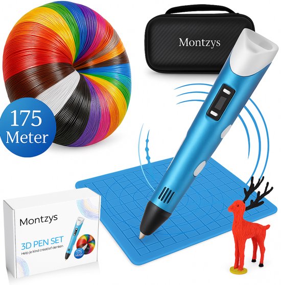 Montzys® 3D Pen Set - 175 Meter Filament & 35 Kleuren - Advanced Starterspakket - Speelgoed - Inclusief Tekenmat, Voorbeeldboekje & Opbergdoosje - Tekenen